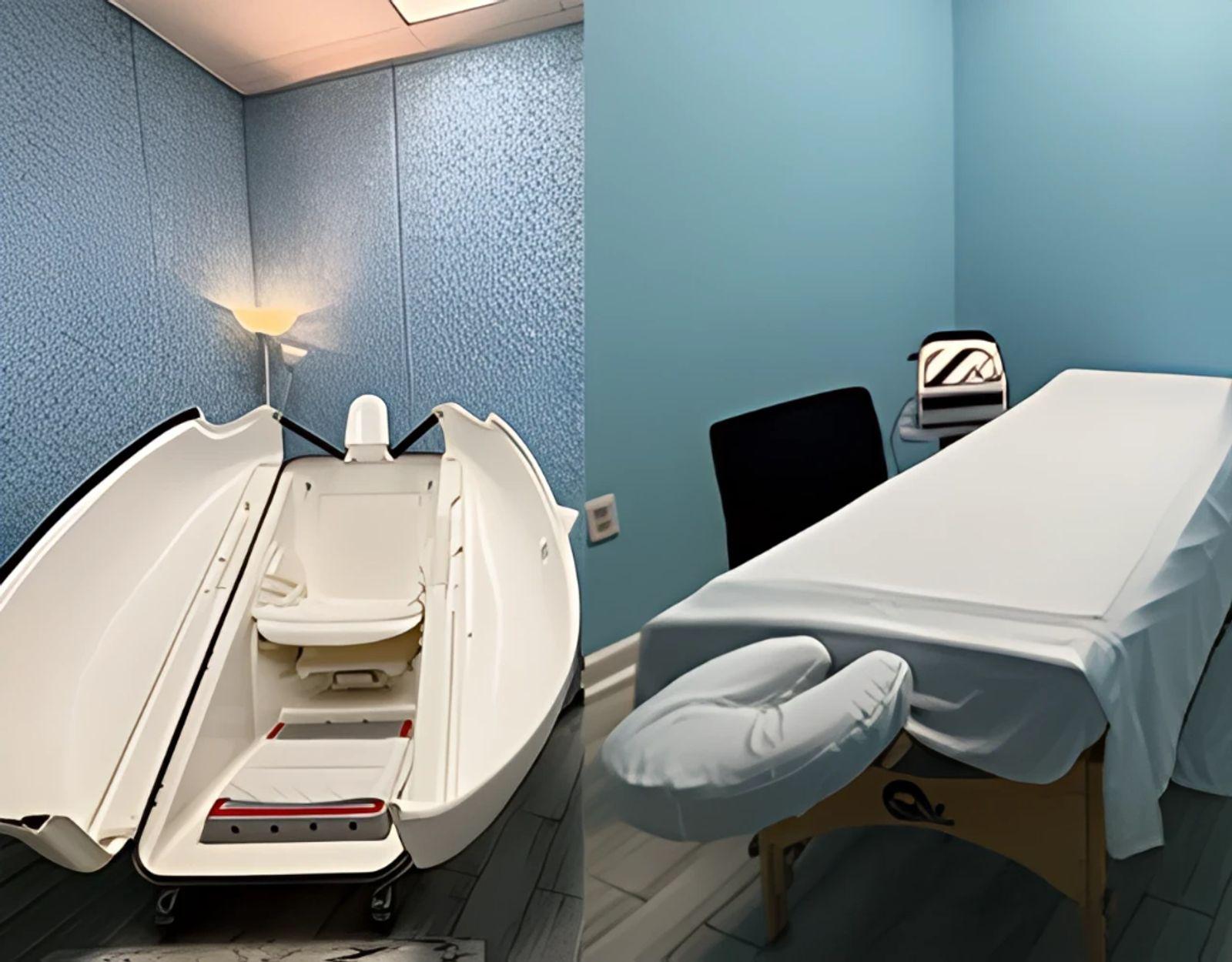 Treatment room with the pod and massage table